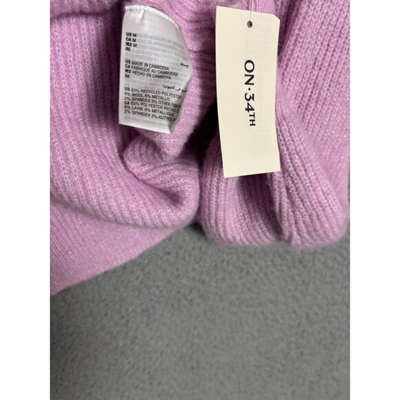 On 34th Women's Puff-Sleeve Jewel-Button Ribbed Cardigan Sweater Pink Medium NWT - Picture 7 of 8